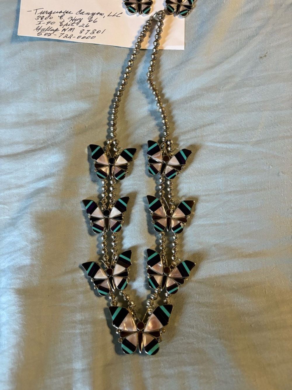 Sterling Native Made Butterfly Squashblossom Set Signed AA Zuni - Picture 2 of 5